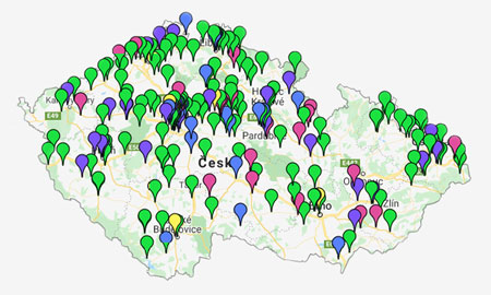 mapa zobrazující Apple zařízení použité k výuce ve školách v ČR