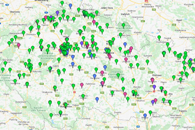 mapa zobrazující Apple výrobky použité k výuce ve školách ČR